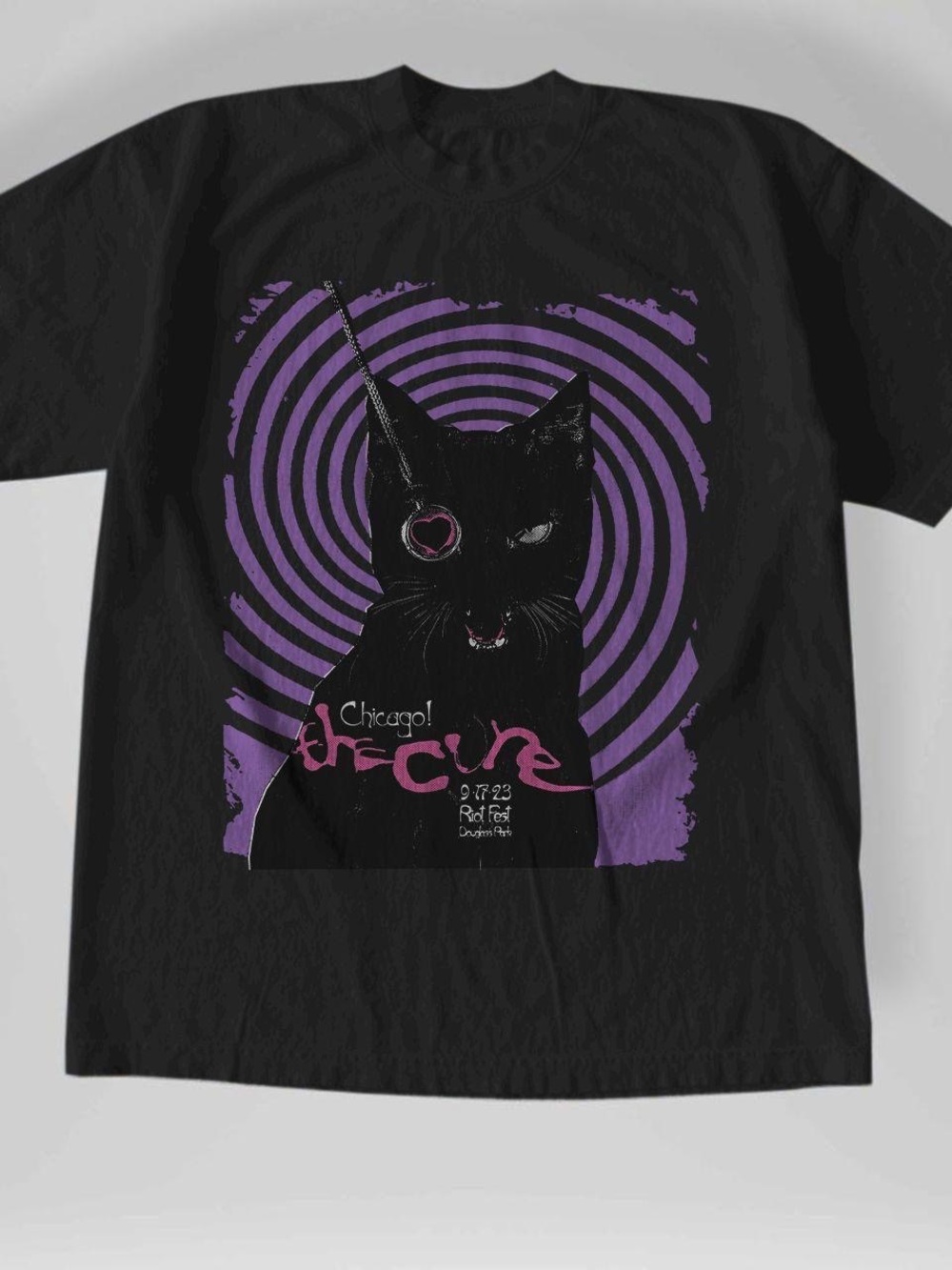 Gildan Black Tee with Purple Cat Graphic